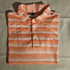 Mens Light Orange Striped Golf Polo Shirt Short Sleeve Sportswear Casual Large‎